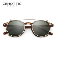ZENOTTIC Gafas de sol con clip de estilo retro para hombres y mujeres, gafas circulares antiluz azul, clips polarizadores