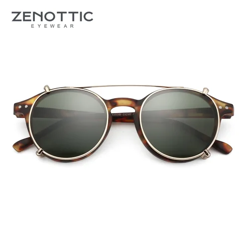ZENOTTIC Gafas de sol con clip de estilo retro para hombres y mujeres, gafas circulares antiluz azul, clips polarizadores