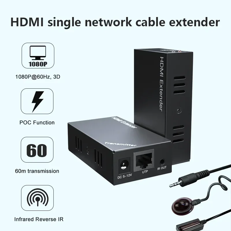 POC IR  HDMI Extender  RJ45 4K HDMI Extender Cat5 60M , 1x1,1x2,1x4,1x7   No Delay and No Compression