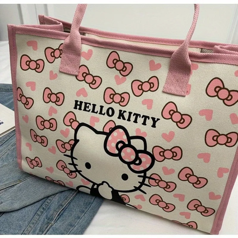 

Sanrio Cartoon Hello Kitty Retro Canvas Bag Women Commuter Shoulder Handbag Girl Student Large Capacity Cartoon Schoolbag