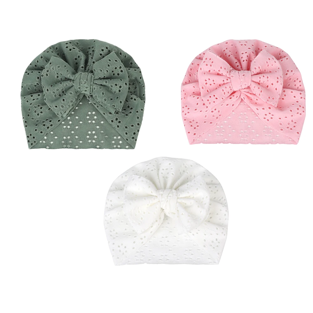 Newborn hat set of three, white green powder set of three, breathable, beautiful and cute newborn hair accessories