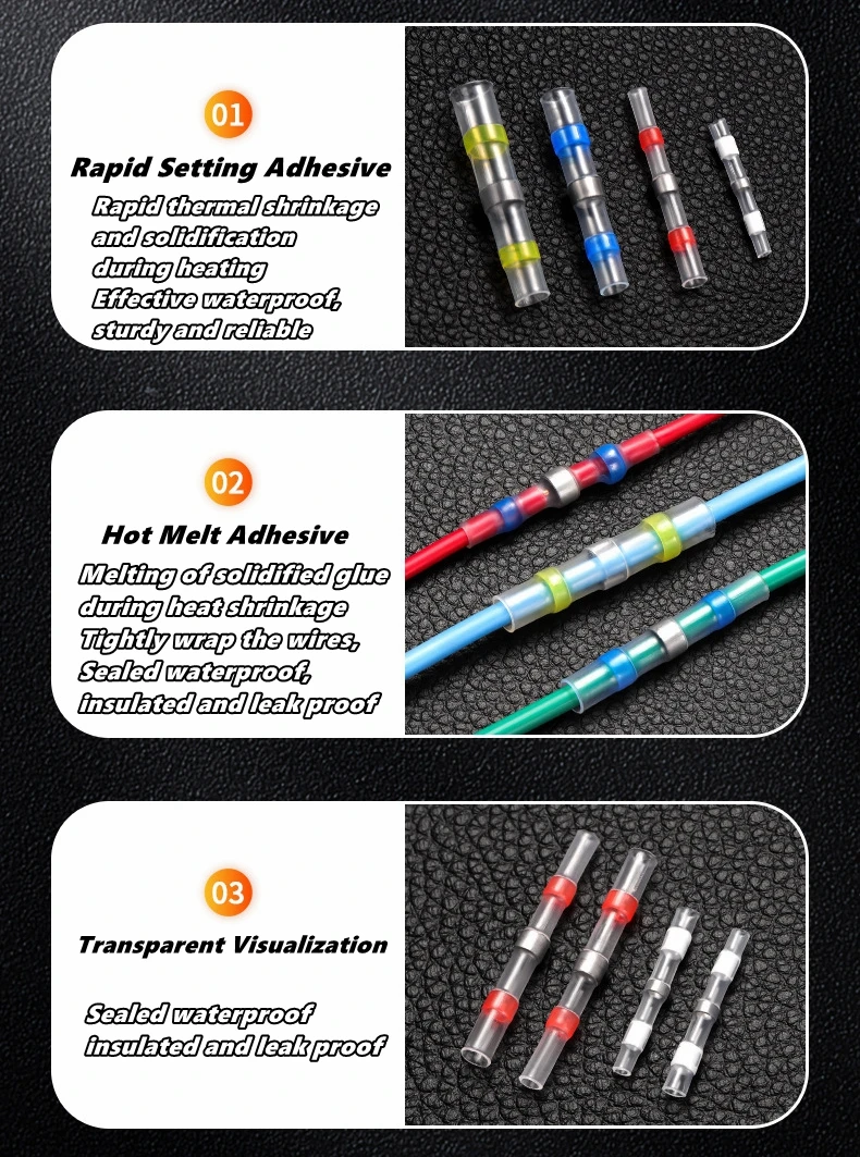 10/50/100pcs Solder Sealed Wire Connectors Heat Shrink Solder Butt Connectors Solder Connector Kit Automotive Marine Insulation