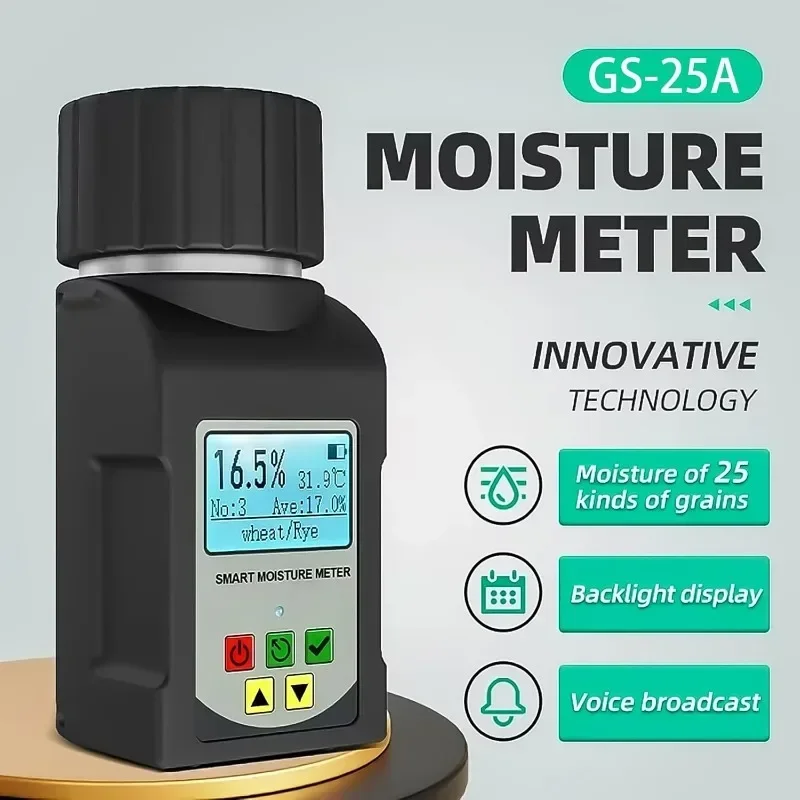 Grain Moisture Meter 25 Crops 250-Sample Support (Coffee/Wheat/Rice)Temp-Compensated Data Logging IP54 Waterproof