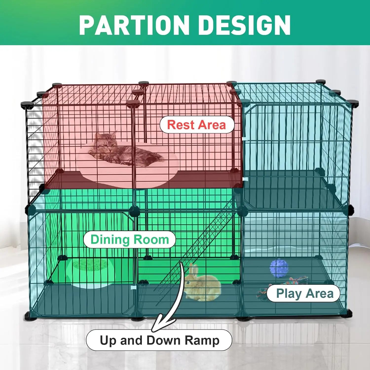 

41 Panels Pet Playpen, Small Animal Playpen with 2 Doors, C&C Cage for Guinea Pigs, Rabbit, Bunny, Chicken, Hedgehogs