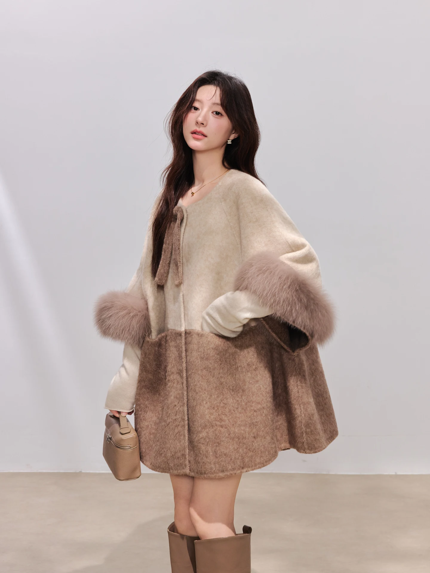 

Двустороннее шерстяное пальто с меховым воротником, А-силуэт, женское, модное, для повседневной носки, в корейском стиле, тонкое, осенне-зимнее