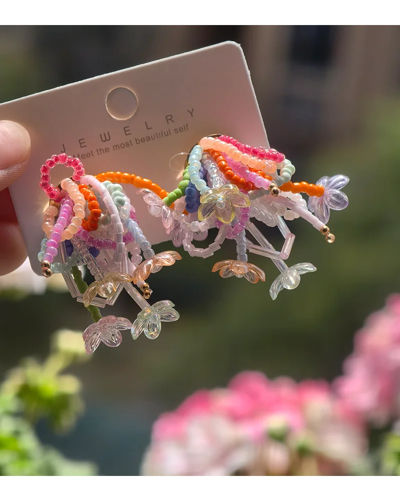 

2025 милые серьги из бисера в корейском японском стиле с секретным садом, красочные пастельные возрастные шпильки, повседневные модные украшения