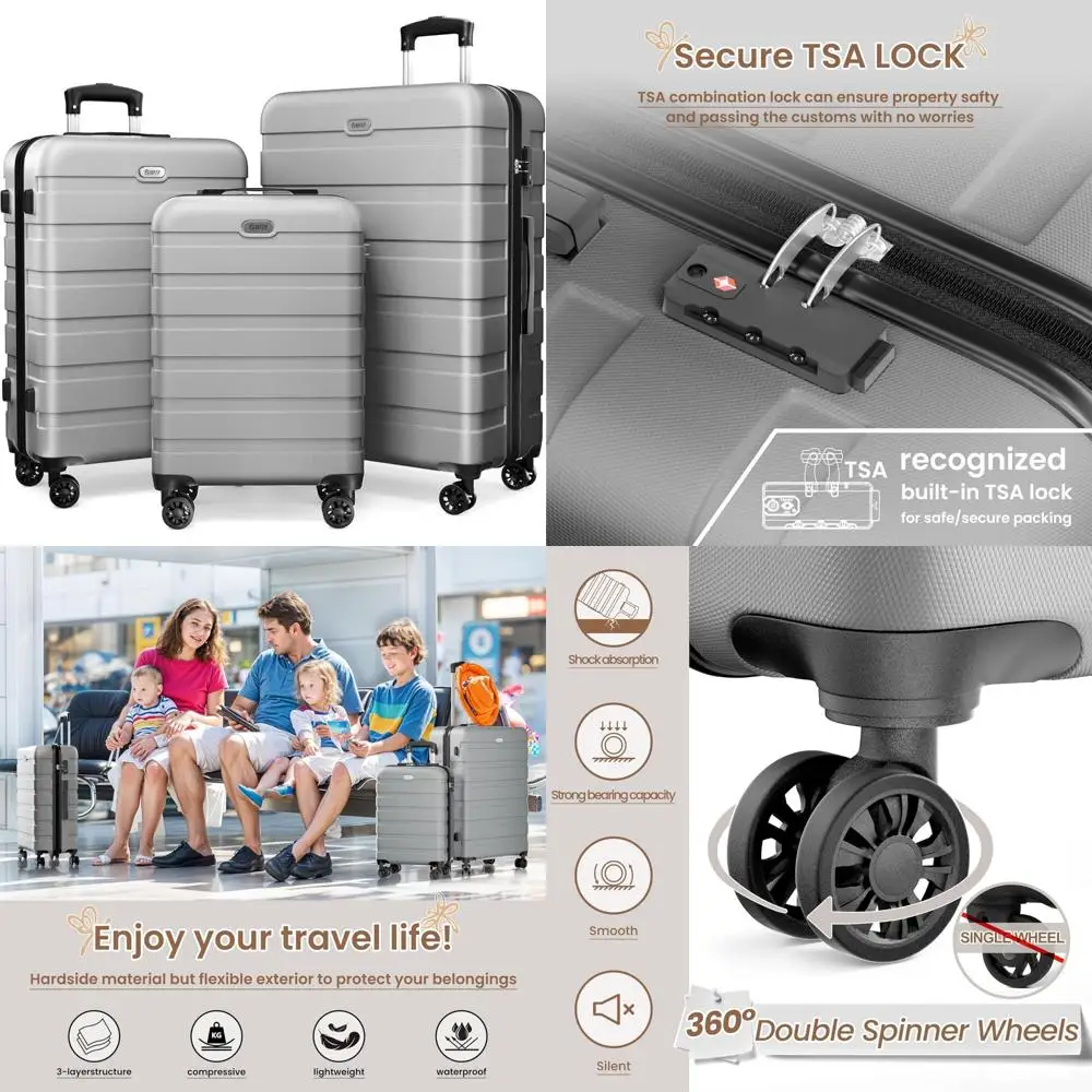 

Легкий набор чемоданов из трех предметов с 4 вращающимися колесами, замком TSA и материалами ABS для путешествий