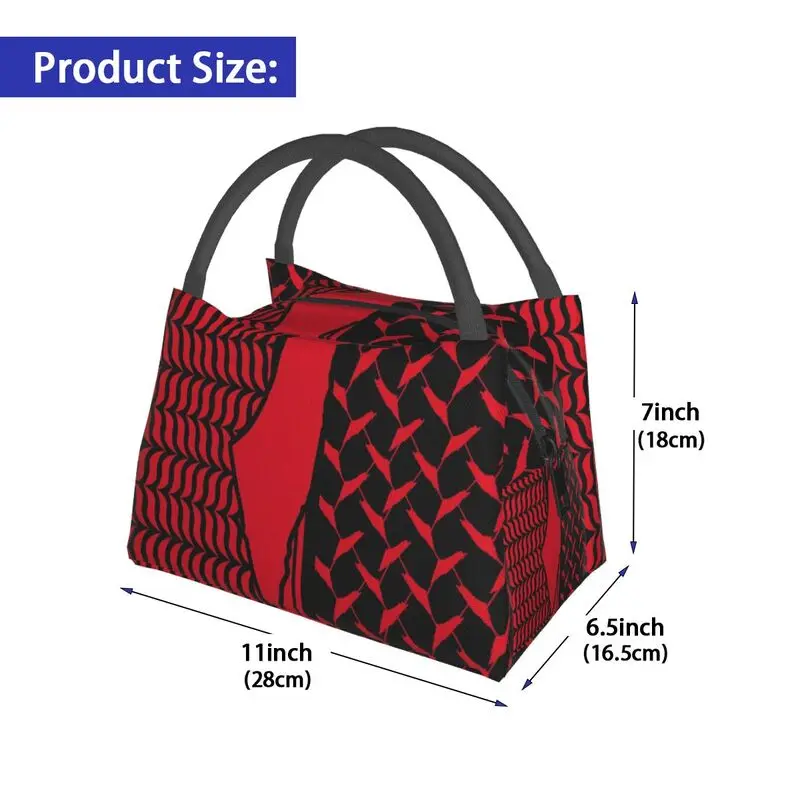 Custom Palestinian Kufiya Thermal Insulated Lunch Bag Women Palestine Keffiyeh Red Black Resuable Lunch Tote Meal Food Box