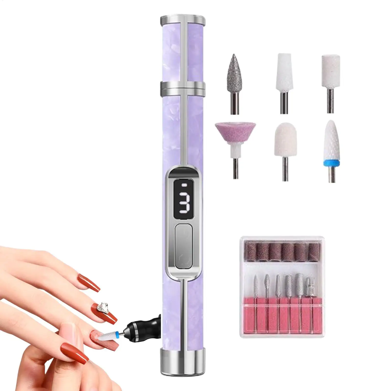 Perceuse à ongles 3 vitesses, lime de polissage des ongles, Portable, Rechargeable, dissolvant de callosités des pieds, pour femmes, filles et hommes, ongles épais