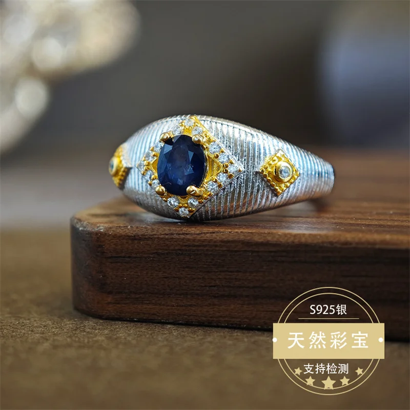 

Natural Sapphire Wedding Ring Resizable Ring European Style Fine Women Anniversary Gift