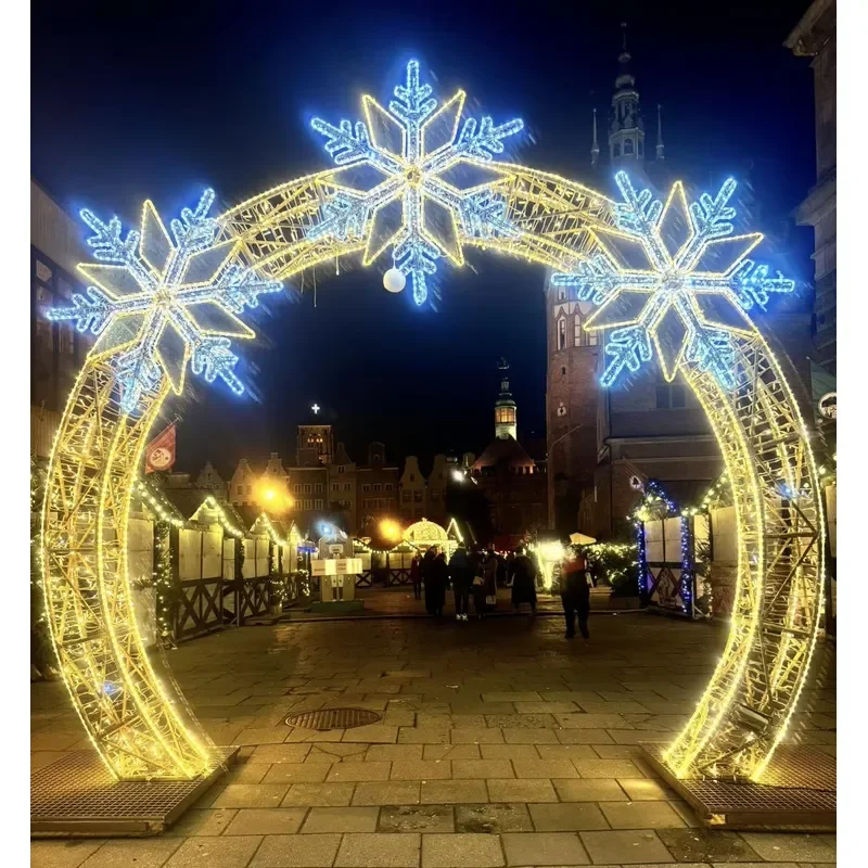 3D LED Snowflake Arch Light Metal Frame Large Outdoor Wedding Party Decoration Christmas Festival Lighting Display Stand