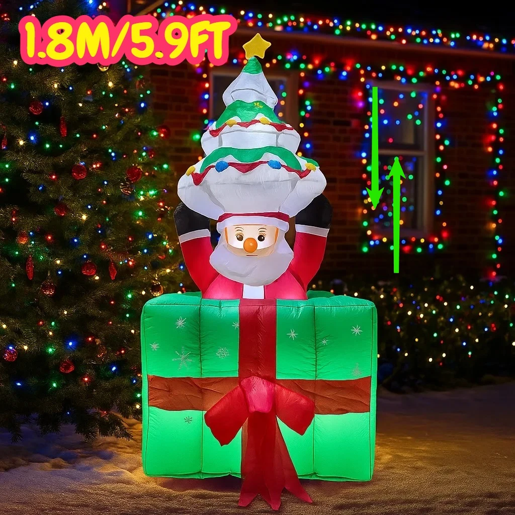 1,8 м/5,9 футов надувное дерево Санта-Клауса, подарочная коробка, светодиодные украшения для дома, игрушки, двор, рождественские украшения, праздничное освещение, декор