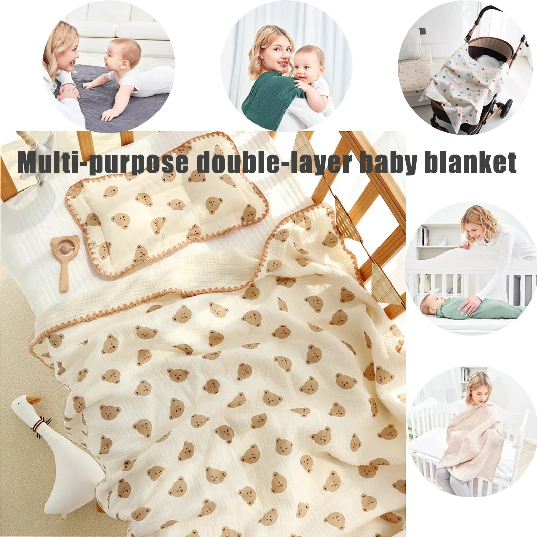 

Baby Double Layers Cotton Cloth Wrap Blanket Children Swaddle Wrap Cartoon Design Muslin Wrap Soft Stroller Baby Blanket
