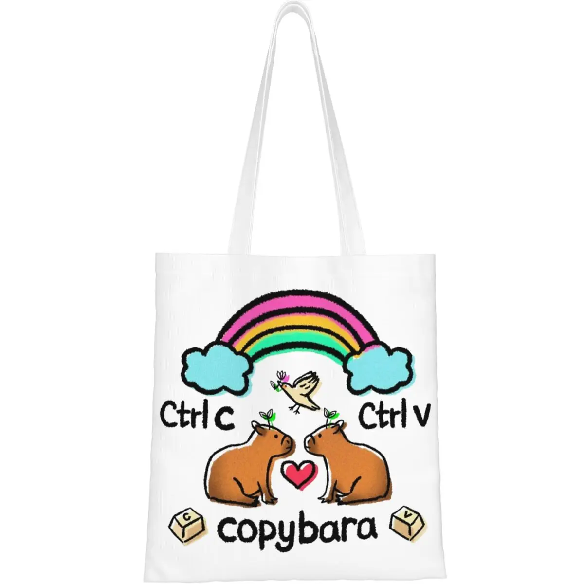 Bolso de mano de lona con diseño de amor para mujer, bolsa de mano bonita, Kawaii, de hombro, para compras