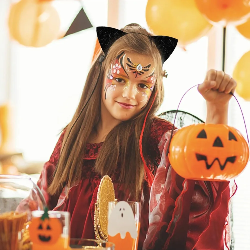 Cute Shinny Halloween Cat Ear Headband Universal with Non-slip Buckle Cat Ear Hair Hoop Fabric Wrapped Dress Up Head-wear Adult
