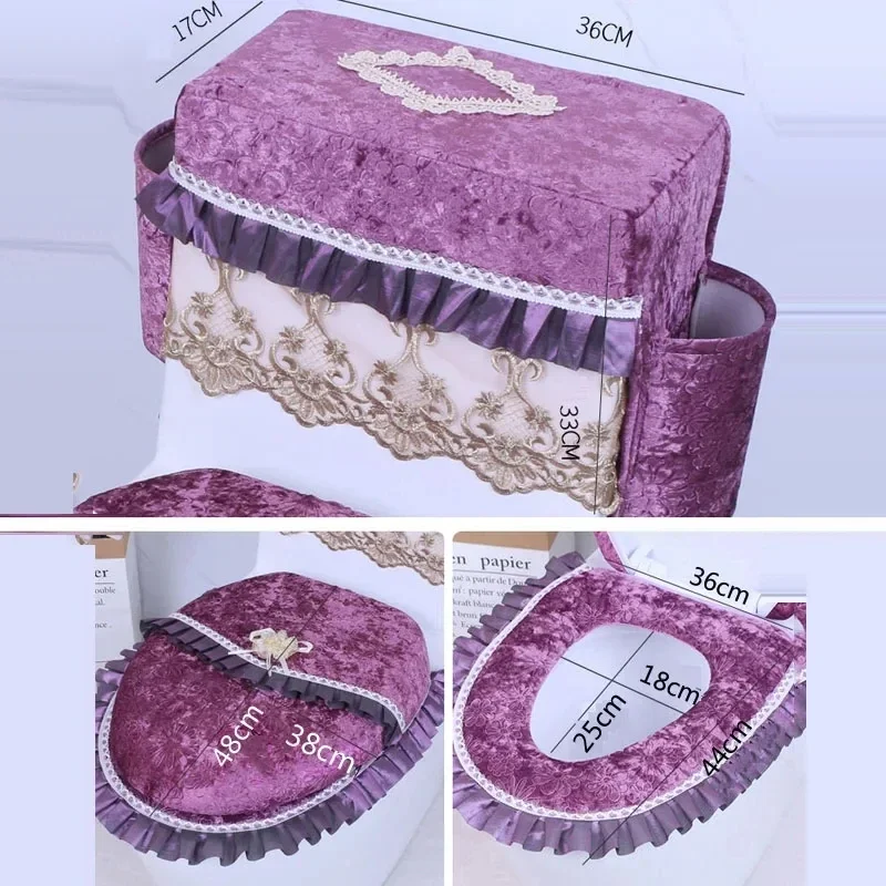 Bathroom Toilet Seat Cushion Mat 3 Pieces/Set Universal Plush Toilet Cover With Lace Toilet Seat Covers Washable Warm Soft