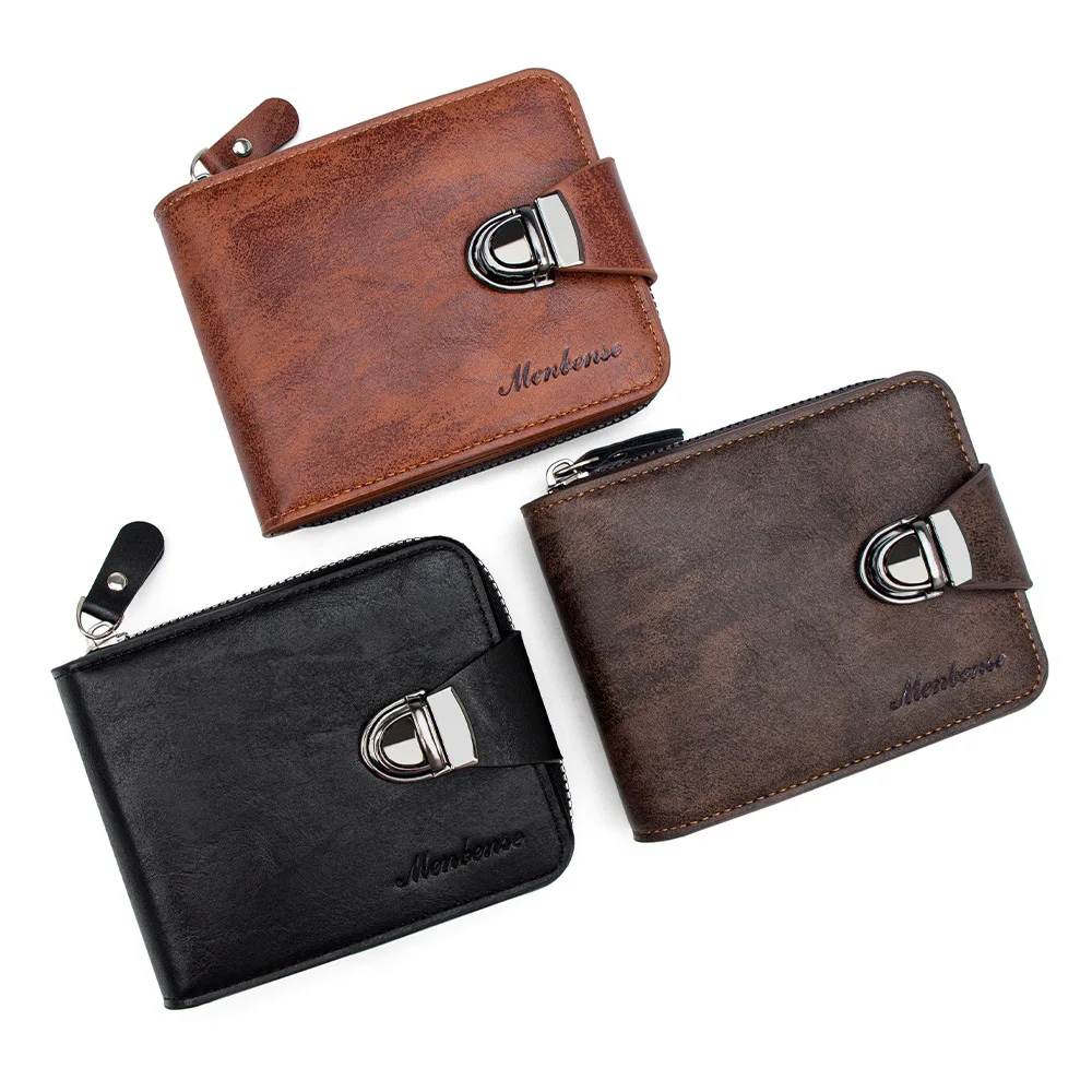 

Мужской короткий кошелек с замком в стиле ретро, деловой кошелек большой вместимости с несколькими слотами, сломанная серебряная сумка, кошелек для монет на молнии