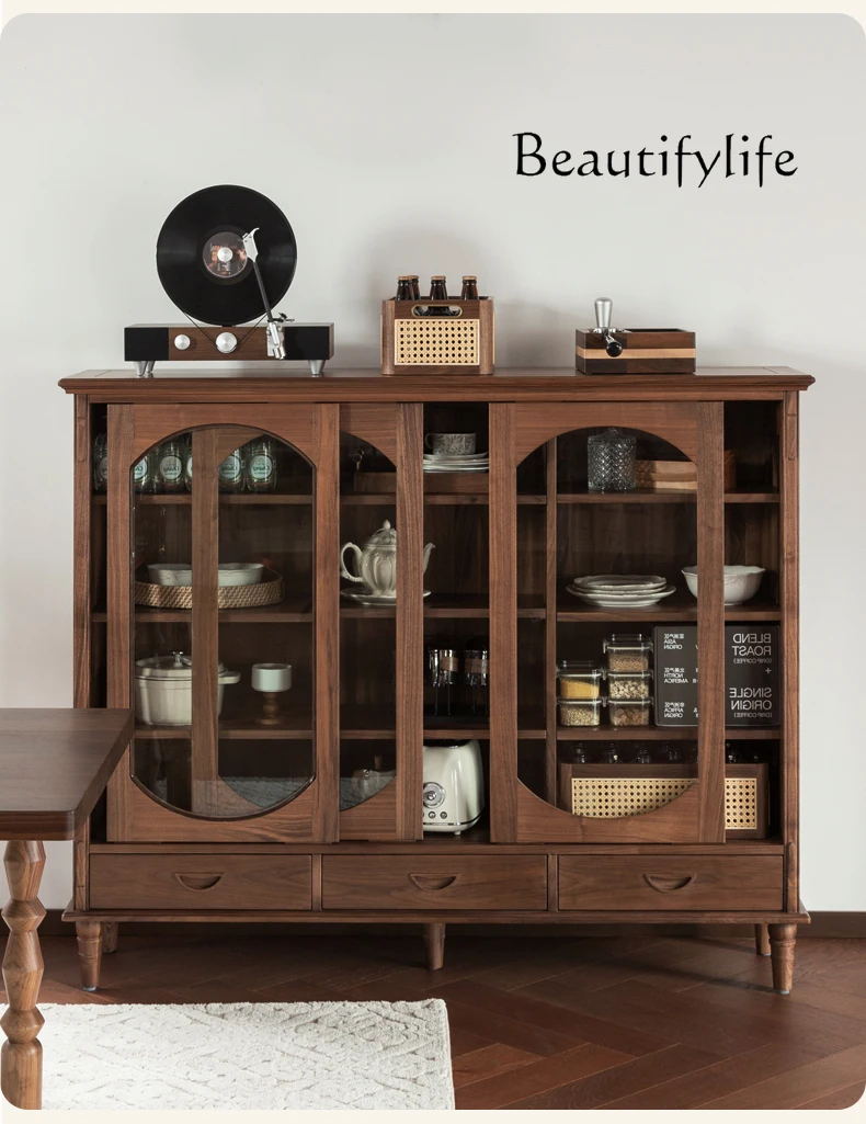 American Retro Domestic Living Room Wall Storage Rack North America Black Walnut Solid Wood Sideboard