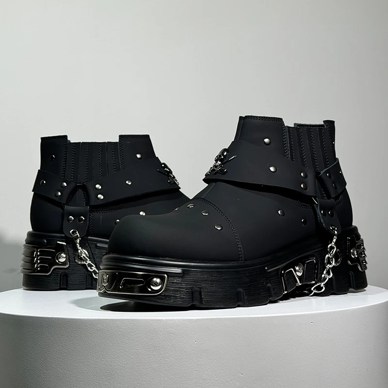 

Matte k Metal Thi Bot Boots Men's 2077 Boot Subculture Cos Faion Boot round Toe Rubber Sole