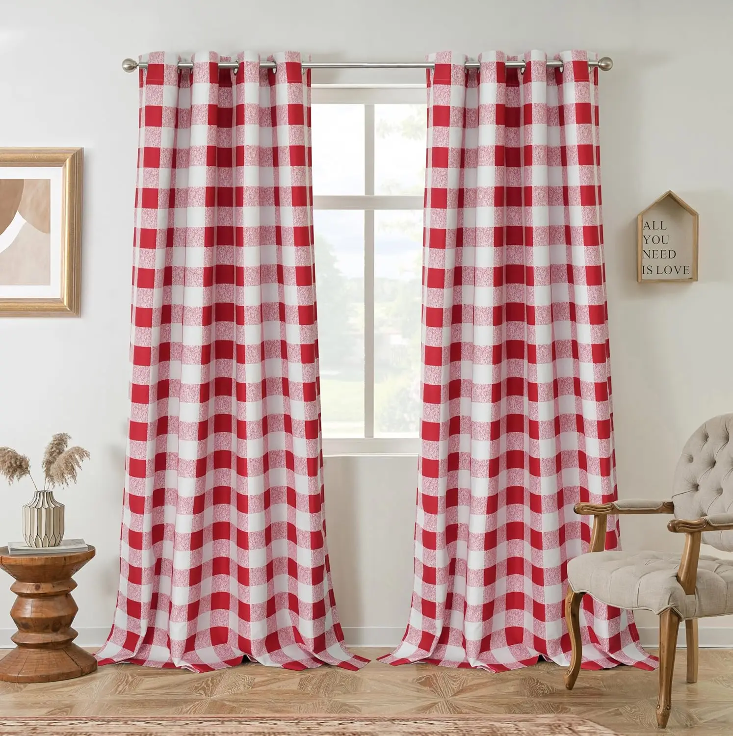 

Driftaway Buffalo Plaid Check Curtains Blackout Room Darkening Thermal Insulated Red And White Buffalo Checkered Window Drapes