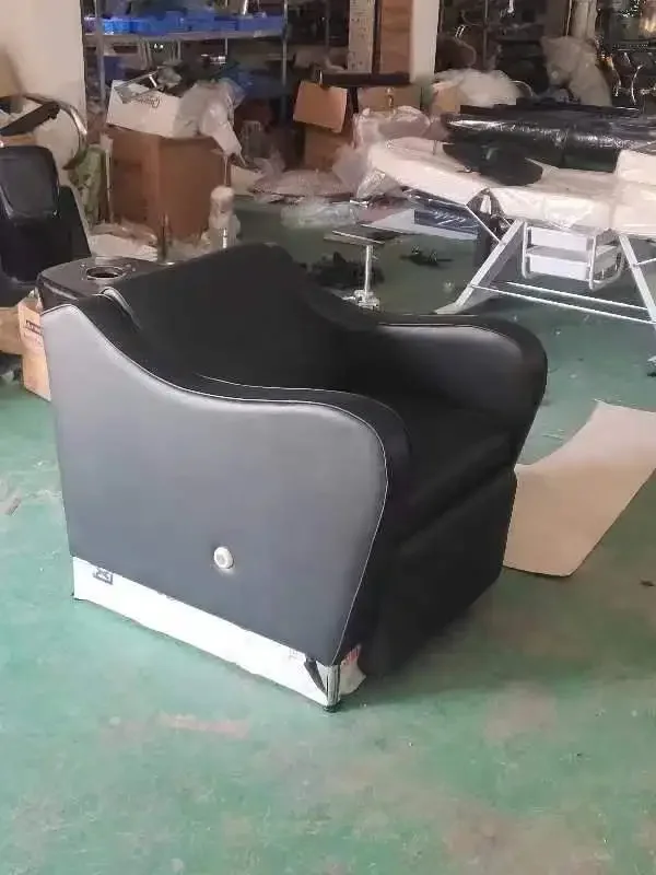 2022 New Hair Salon Equipment Classic Black Foot Lift Shampoo Station Backwash Chair With Ceramic Bowl 10 Year Warranty