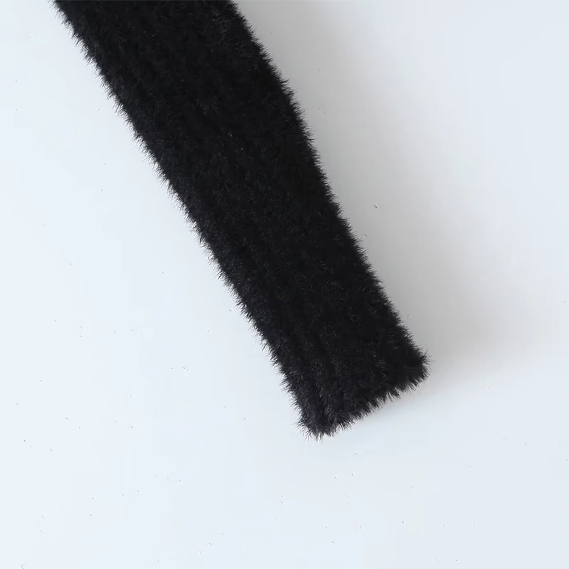 YENKYE New Autumn Women Fashion Hollow Out Black Knit Sweater V Neck Long Sleeves Female Chic Lady Tops