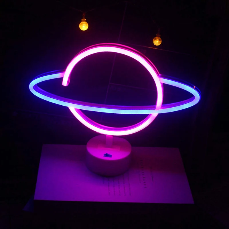 Pink Blue Planet neon sign Light USB/ battery dual purpose LED Lamp, for Birthday Wedding Party Wall Camping Summer Home decor