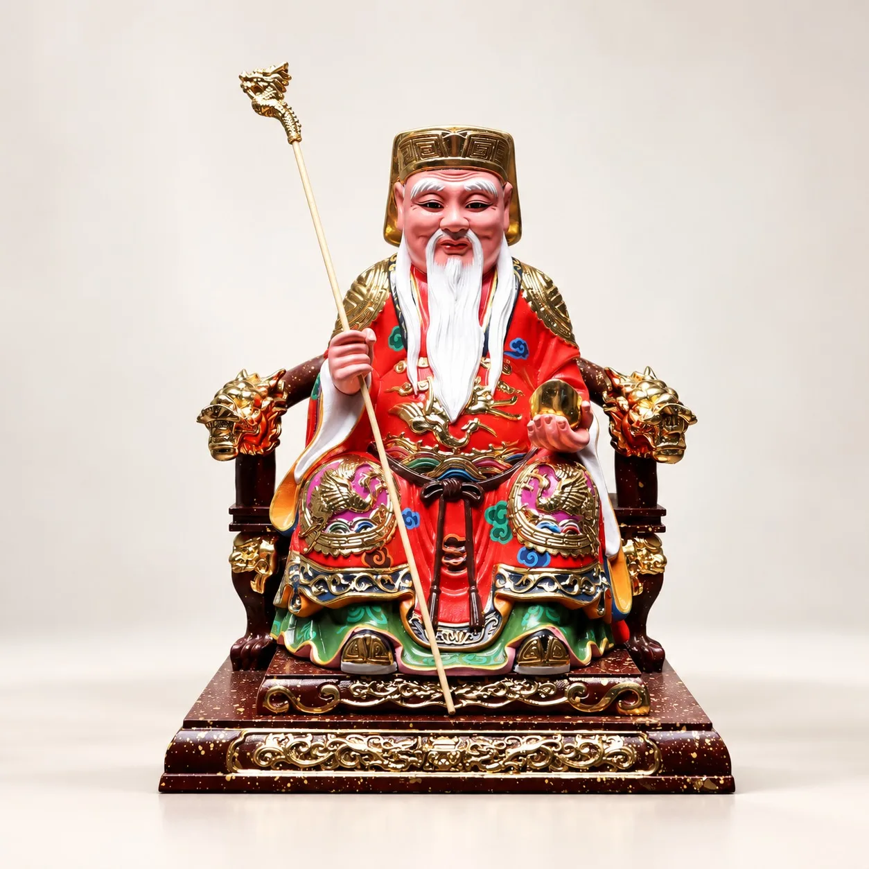 Hand Carved Wooden Fude Zhengshen Land God Statue Chinese Traditional Home Altar Living Room Office Tabletop Decor Gift