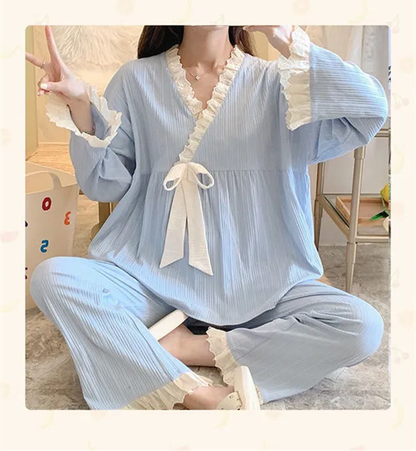 Cotton Autumn Winter Women Pajamas Solid Sleepwear 2024 Female 2 Piece Set Nightwear Lady Pyjamas Loungewear Home Clothing