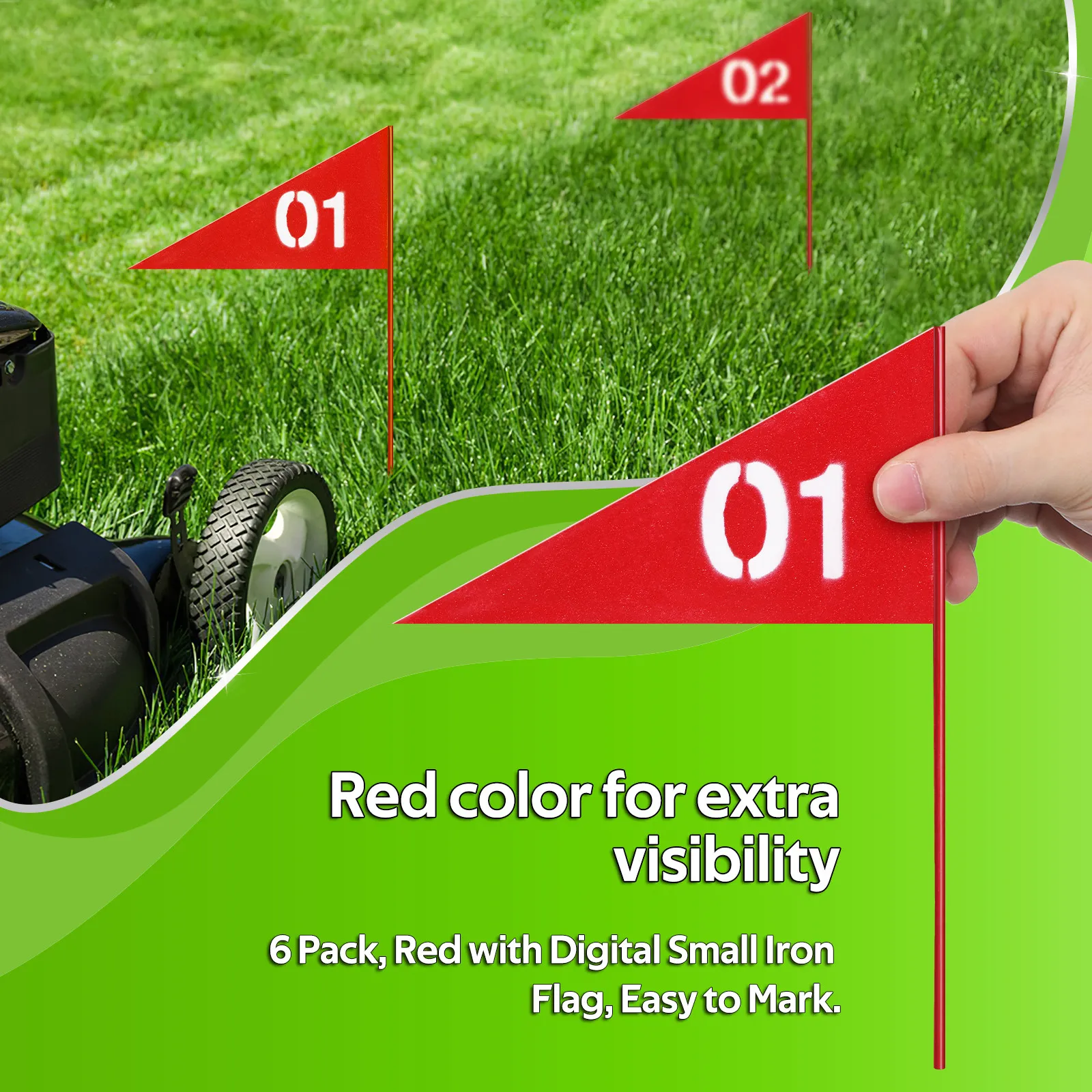 6Pcs Rust Resistant Iron Marking Flags Easy Insert Ground Triangle Garden Flags for Sprinkler Location Plant Id Yard Work