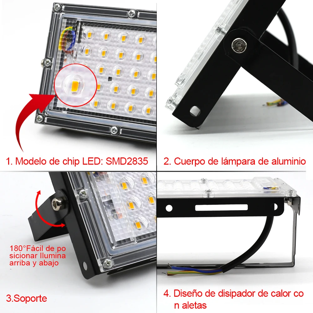 Reflector LED impermeable para exteriores, farola de 50W, 100W, 150W y 220V, foco de paisaje para interiores