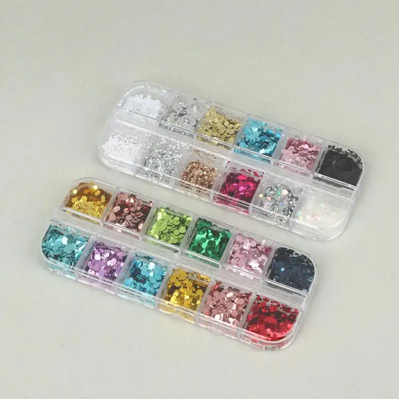 12 Fächer Runde Punkt-Blumen-Nagelkunst-Pailletten mit Glänzendem Glitzer in Verschiedenen Farben für DIY Nagelstudio Maniküre Dekoration – Detail 8