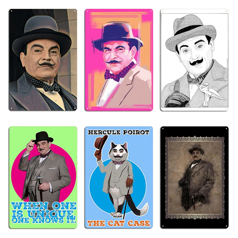 David Suchet Poirot in hat portrait Hercule Poirot the case of the cat meme Metal Print Wall Decor Pub Designing Tin Sign Poster