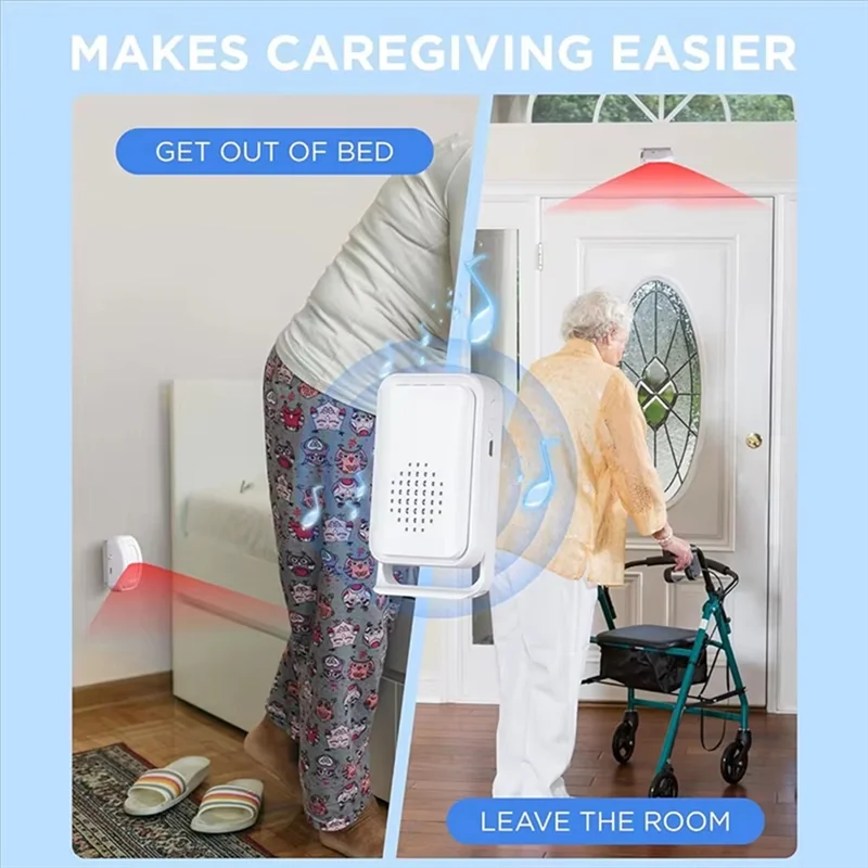 B50B-Wireless Motion Sensor Alert System For Seniors-Bed Sensor Alarm For Elderly Dementia Patients-Fall Detection Functionality