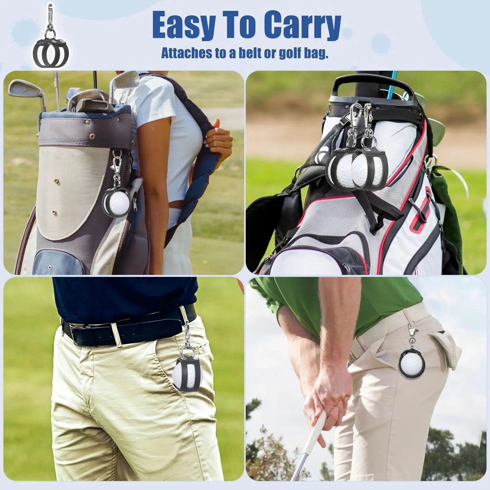 Golf Ball Holder PU Leather Portable Secure Universal Protective Golf Ball Pocket Waist Belt Clip For Course Outdoors Clubhouse