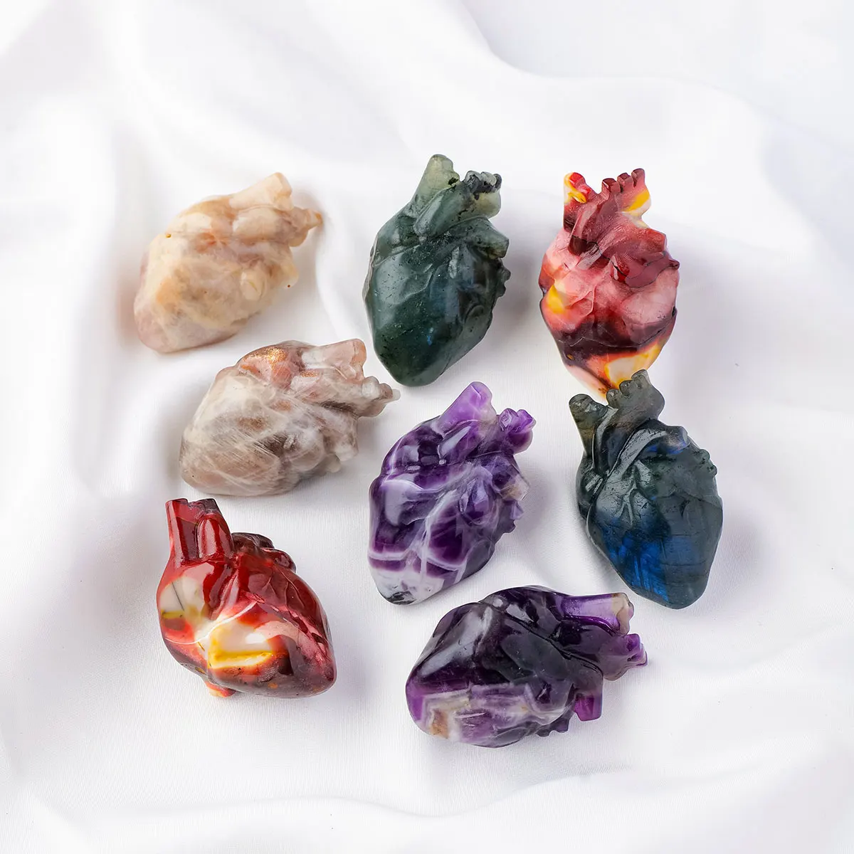 1PC Natural Crystal Stone Amethyst Labradorite Heart Head Carving Wicked Witch Energy Decorations Easter Halloween Christmas view 6
