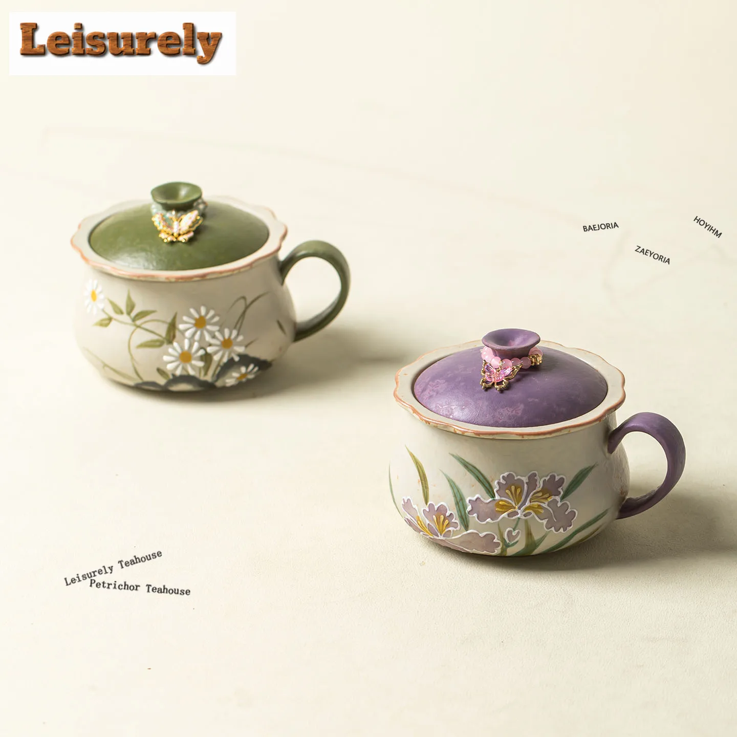 HOYIHM 240ml Hand-painted Small Daisy Filter Tea Separator Cup Traditional Tea Mug With Infuser Tea Maker Office Water Cup Craft