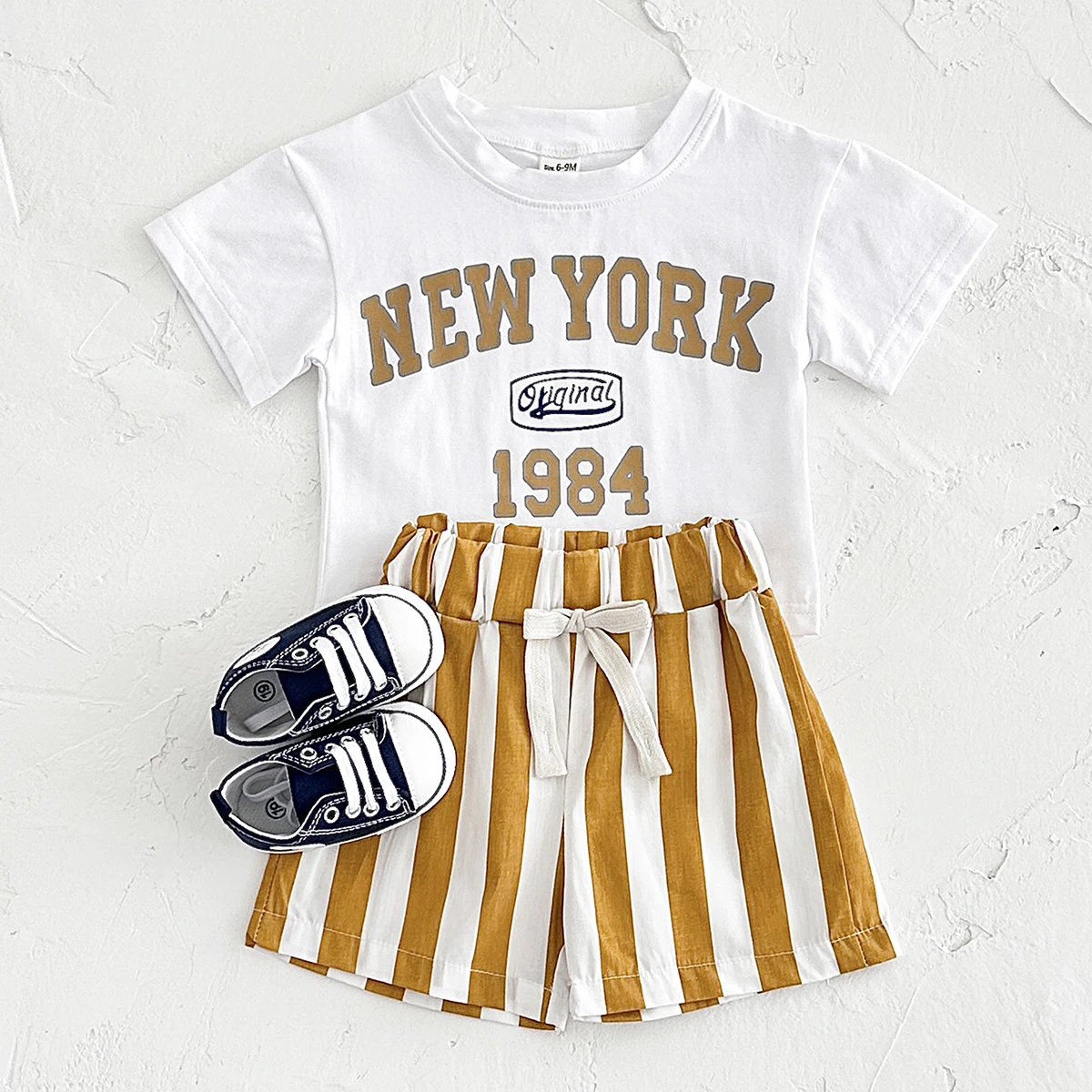 2PCS infant Outfit Suit 0-3Y Newborn Boys Clothes Sets New Summer T-shirt Baby Clothes Set Letter New York T-shirt Stripe Shorts