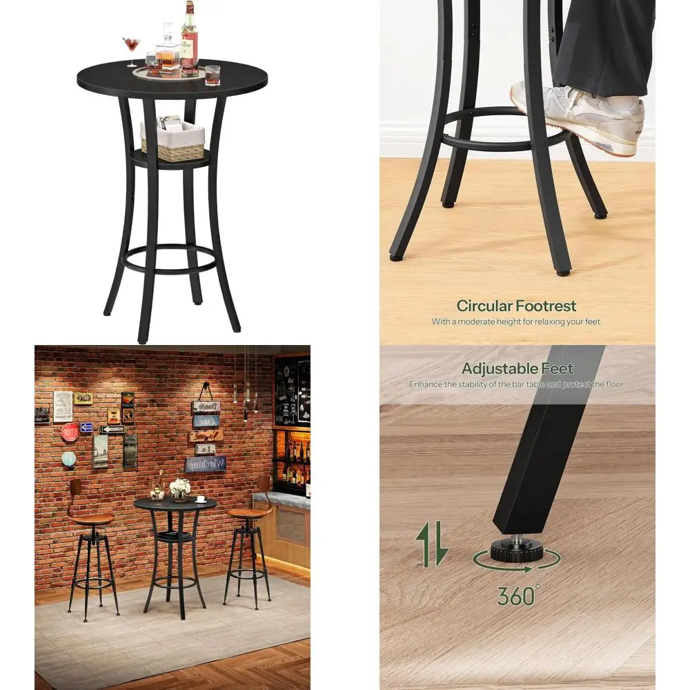 

Two-Tier High Top and Counter Height Dining Table, Ideal for Small Kitchens, Bistro, Pub, Living Room, Black