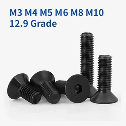 M3 M4 M5 M6 M8 M10 12.9 Grade Carbon Steel Countersunk Head Hex Hexagon Socket Screw Flat Head Allen Bolt
