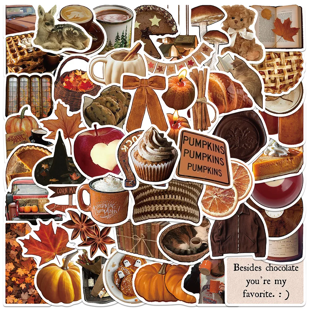 

53PCS Retro Autumn Color Ins Style Sticker DIY Decorative Mobile Phone Case Notebook Water Cup Waterproof Toy Gift Sticker