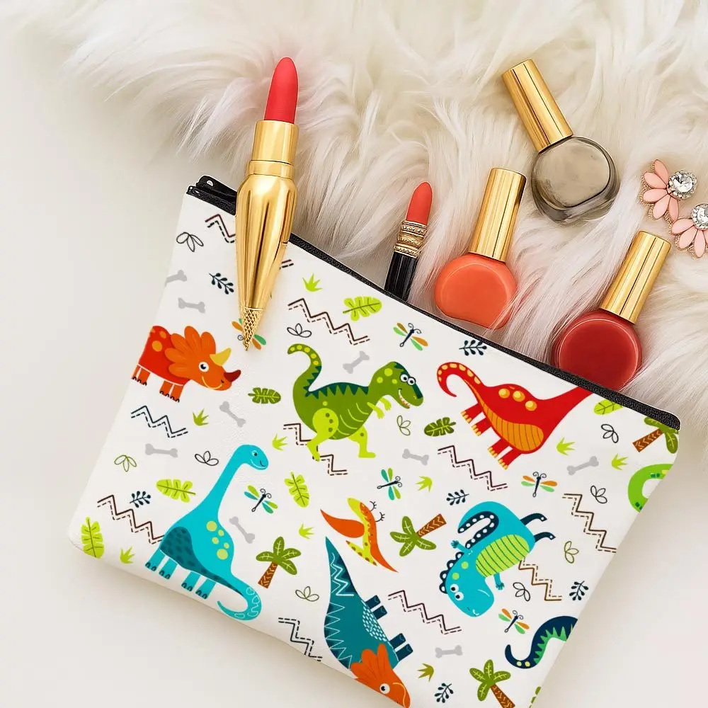 Adorable Cartoon Makeup Bag Dinosaur Design Lightweight Pouch for Women Girls and Teens Handy Toiletry Case for Travel School