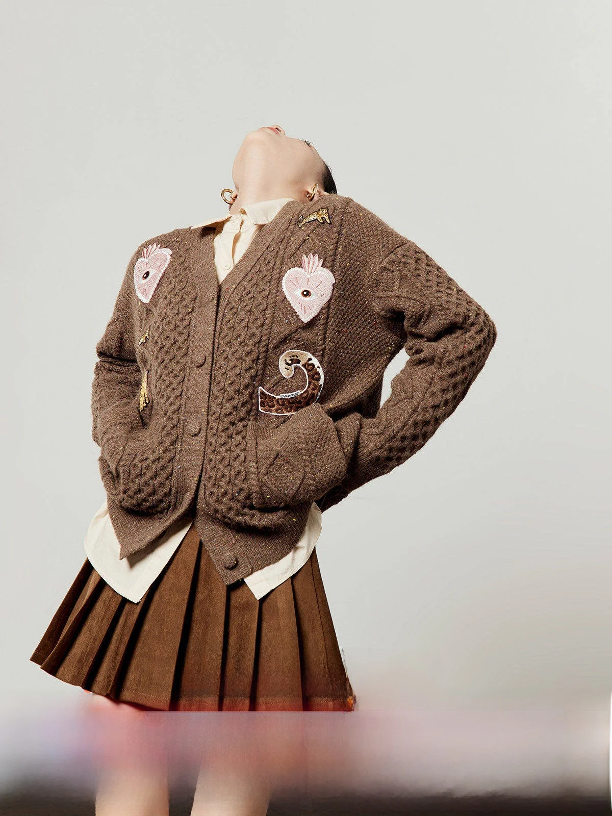 

Caramel Knitted Sweater Women's Casual Sle Cartoon Embroidery Loose Fit Autumn New Arrival V-ne Long Sve Warmth Emitting