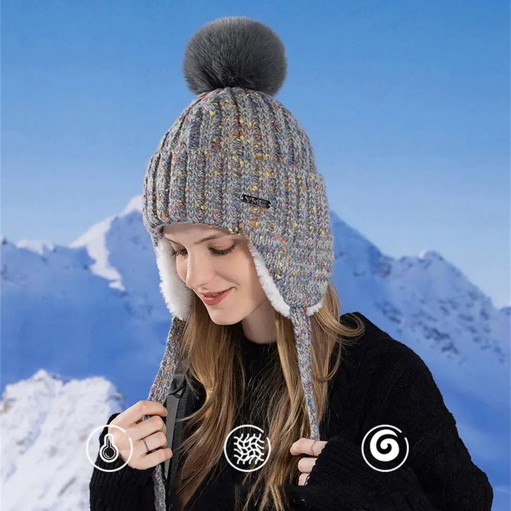 Versatile Windproof Coldproof Knitted Hat Fluffy Thickened Ski Cap Plush Soft Ear Protection for Autumn Winter