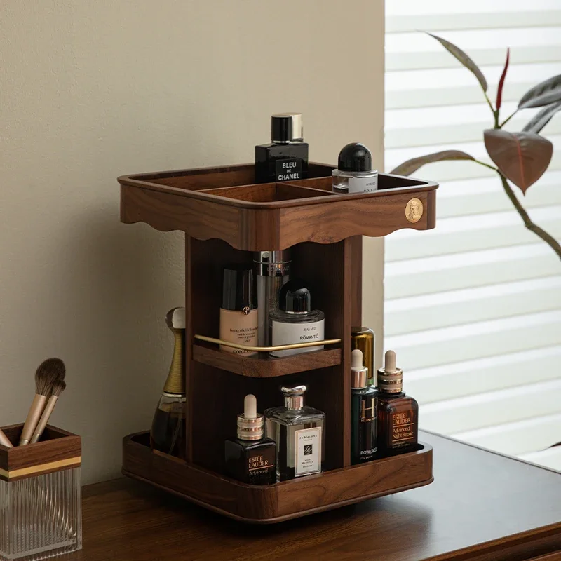 

Wooden rotary cosmetics storage box Desktop jewelry box Large capacity dresser perfume skin care products storage rack tray