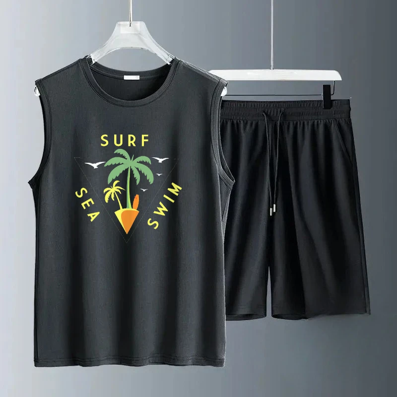 

2025 Summer Casual Men Beach coconut print Sets Sleeveless Daily Wear Lightweight Comfortable Outfit for Men luxury men clothing