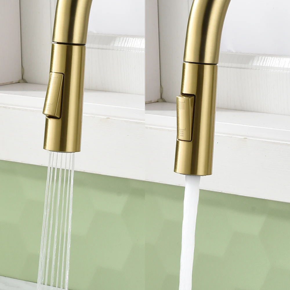 الفاخرة نحى الذهب صنابير المطبخ ثقب واحد مياه الحنفية مقبض واحد سحب البخاخ بالوعة المطبخ صنبور دوران خلاط المطبخ مصنع الجملة والتجزئة فيلا المنزلية الراقية الساخنة والباردة صنبور المطبخ ضمان لمدة 10 سنوات صنابير المطب #3