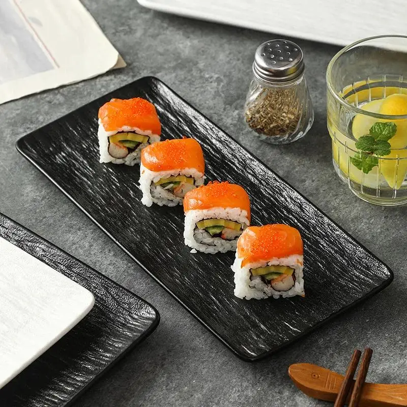 【HG】PP Stone Textured Rectangular Serving Plate Durable For Sushi Home Restaurant Daily Use