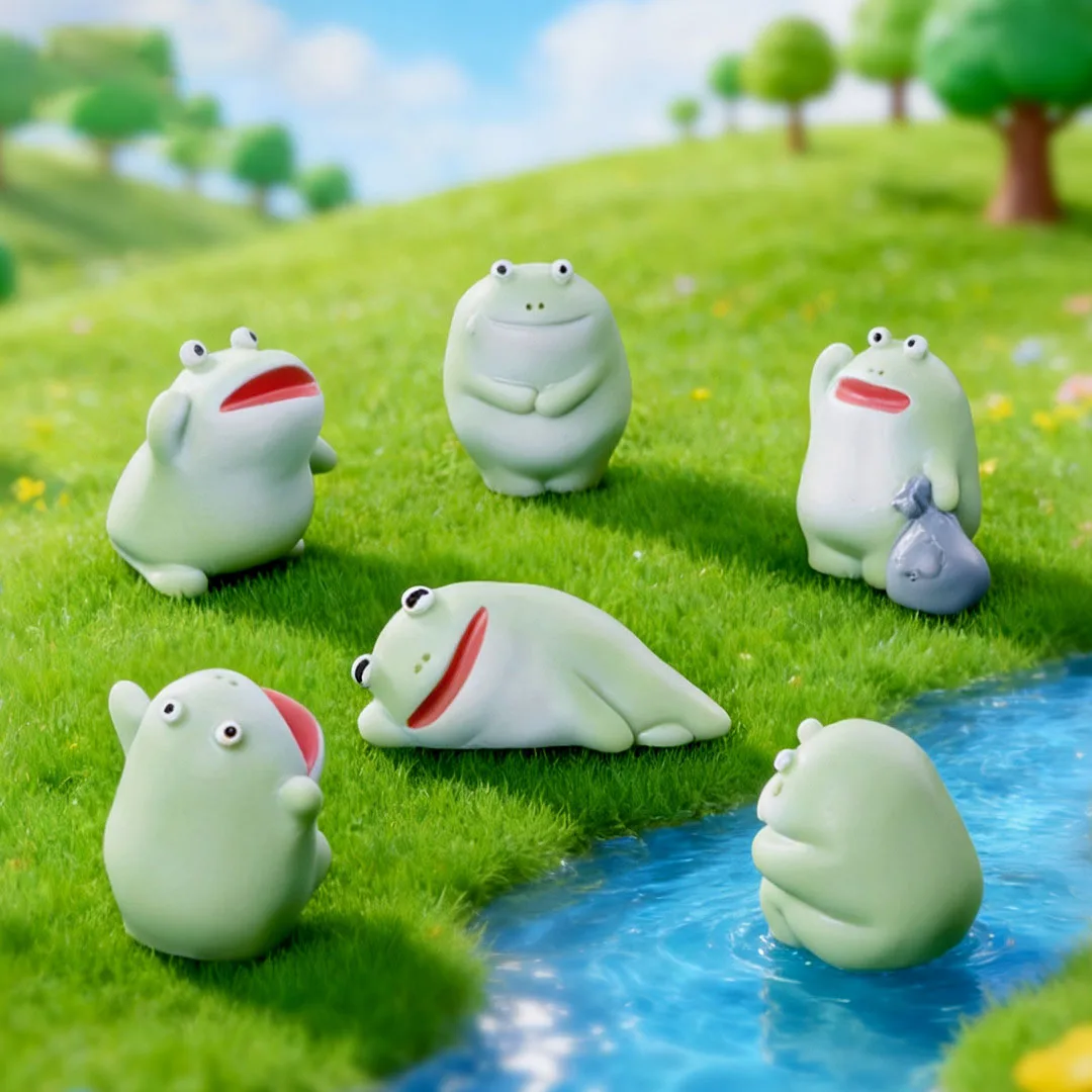 6pc Funny Sad Green Big Mouth Frog Car Decoration Resin Craft Miniature Figure Tiny for Bonsai Fairy Garden Home Decor