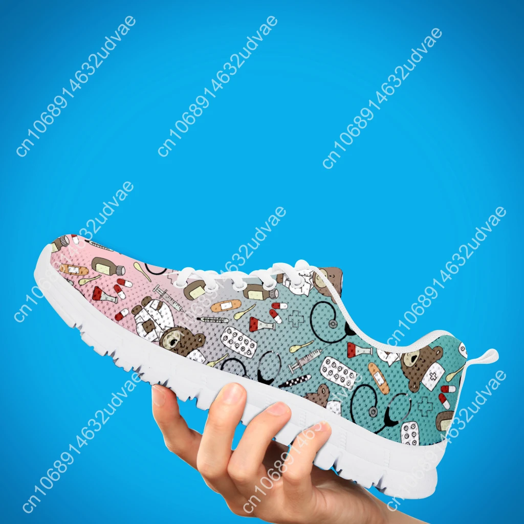 Women's Casual Sneakers Cute Medical Bear Print Flats Woman Cute Gradient Nursing Footwear Females Spring Loafers